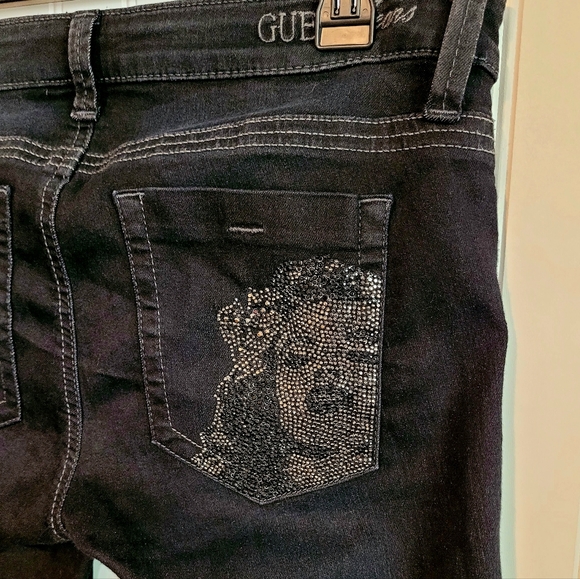Guess Black 1981 Marilyn Monroe Embellished Black Power Skinny Jeans Sz 30 - Picture 1 of 11